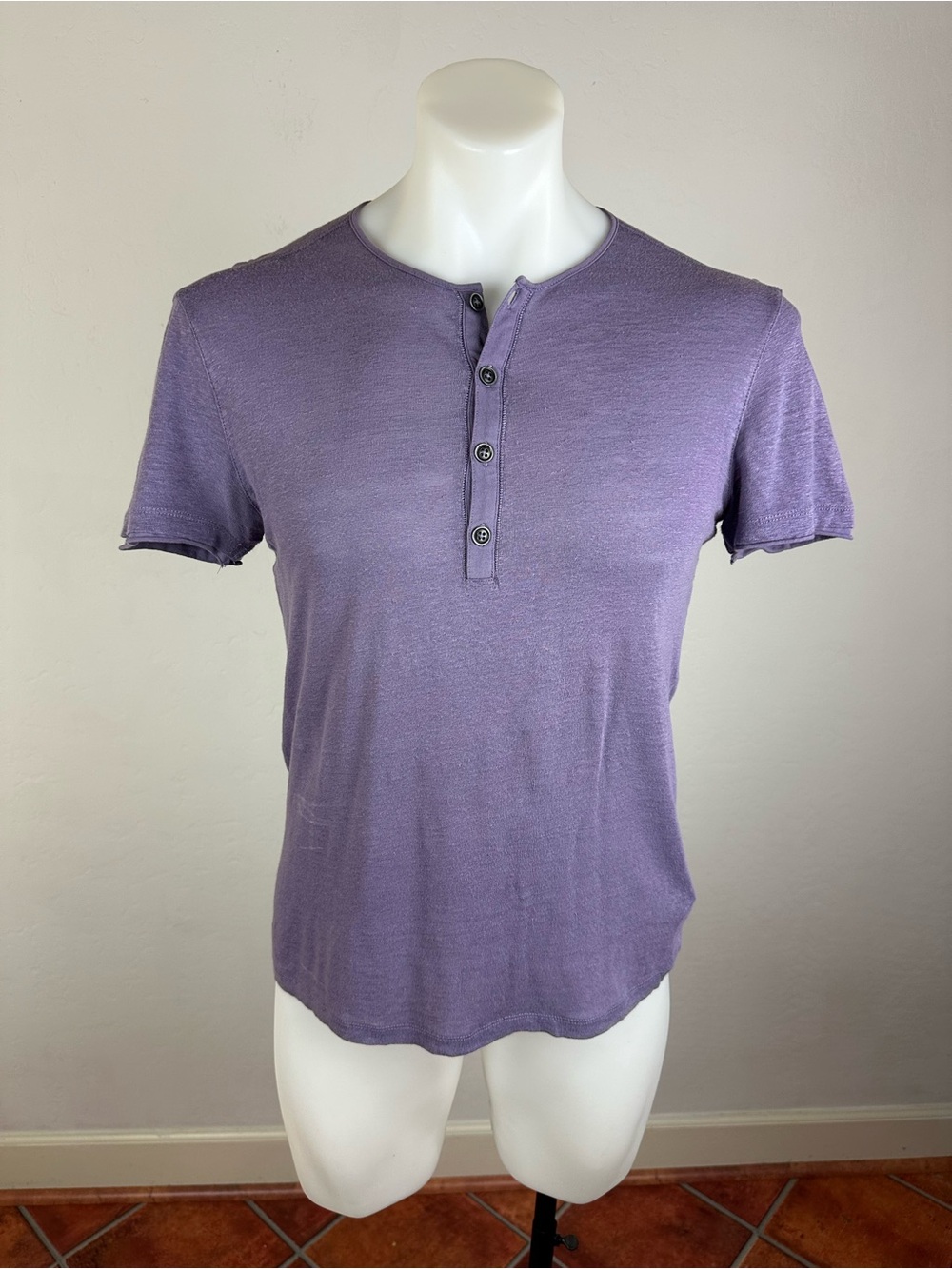 John Varvatos Linen Luxury Short Sleeve Henley Shirt